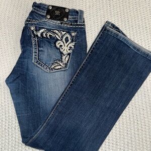 Miss Me Blue Boot Cut Jeans with Silver Embroidery